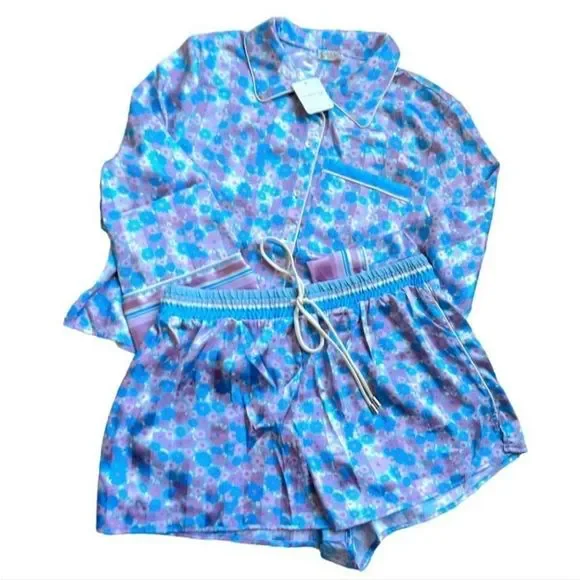 Free People Pillow Talk Satin Short Pajamas Cool Lavendar Combo XS - Picture 5 of 11